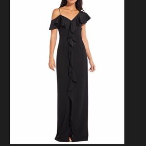Adrianna Papell Ruffled Crepe Gown Asymmetrical